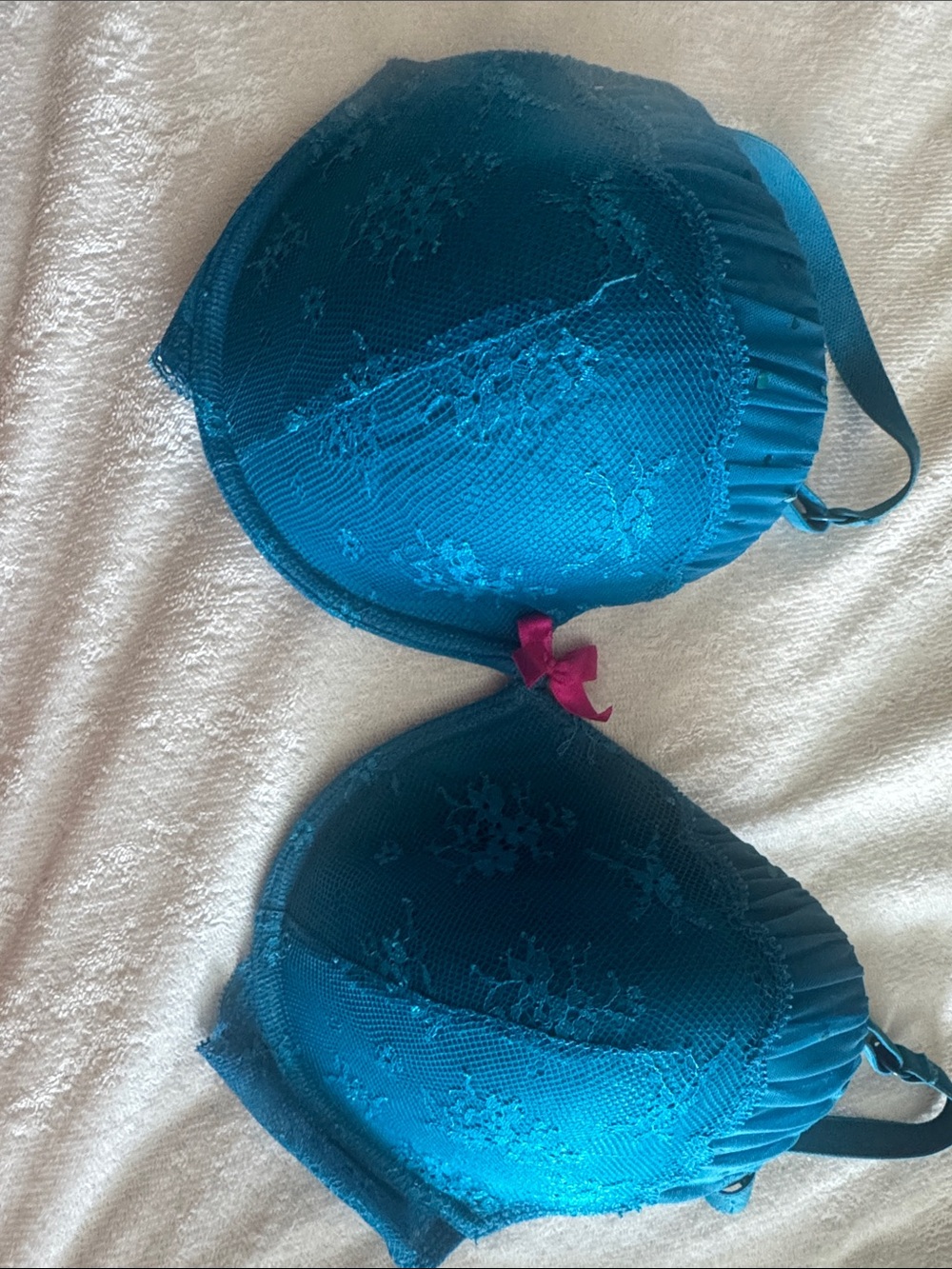 La SENZA Teal Lace Padded Bra with Contrast Pink Bow